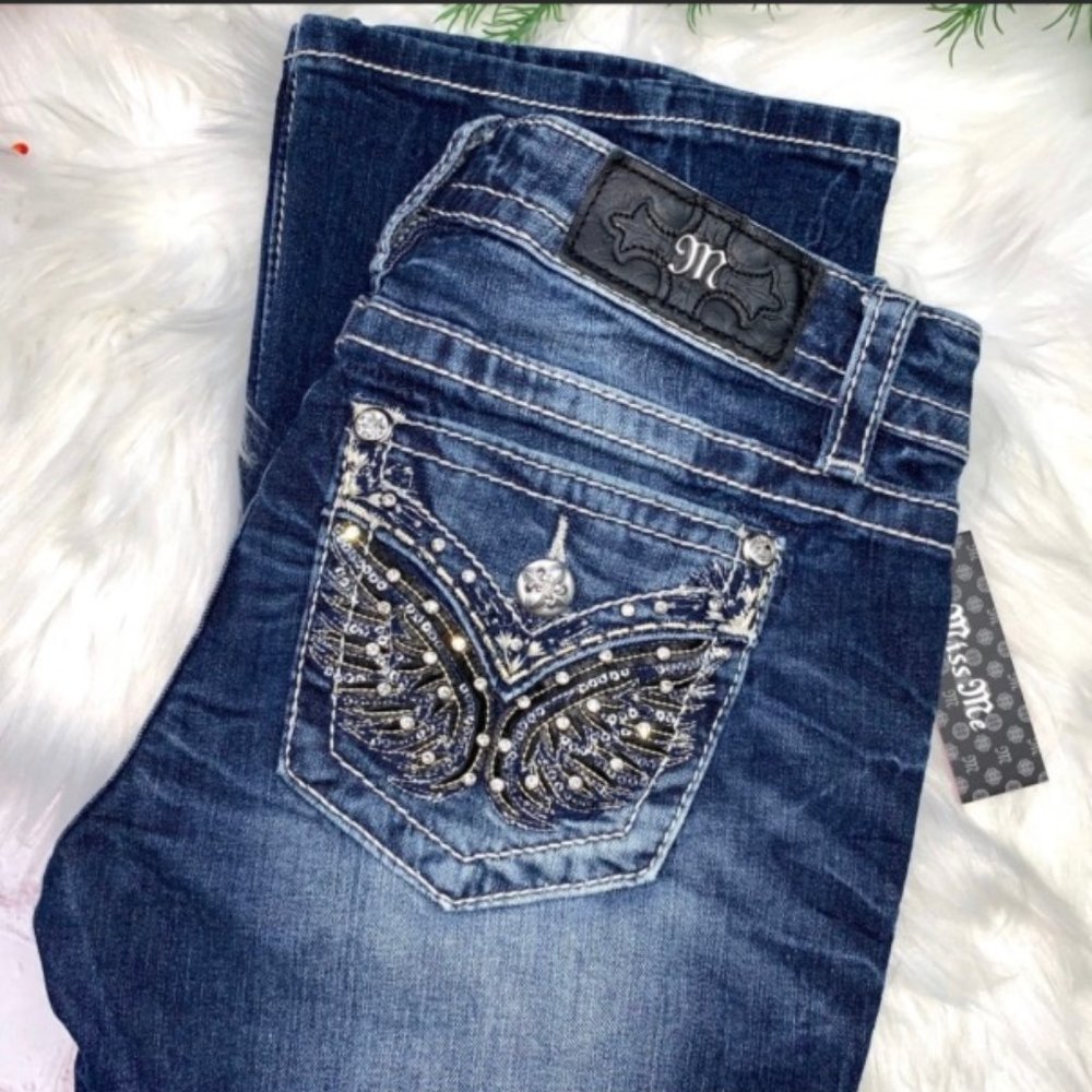 🚫SOLD! 👖NWT🤩I•MISS ME•I Standard Boot Winged Je - Picture 2 of 8